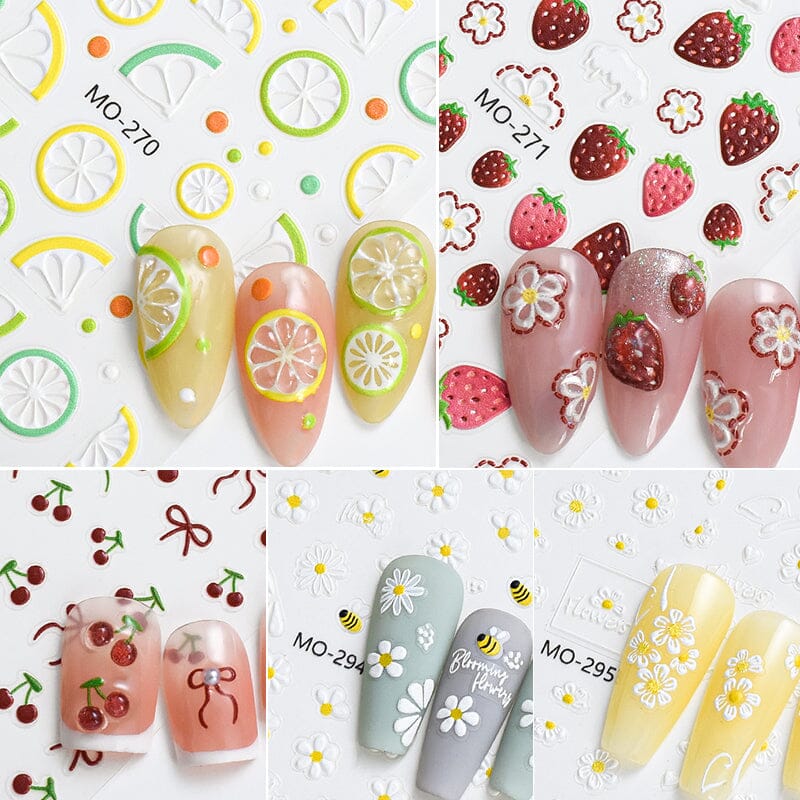 3D Nail Art Stickers Orange Strawberry Cherry Bee Patterns Nail Sticker No Brand 