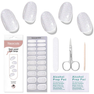 [US ONLY] 20 Tips Silver Shimmer Semi-Cured Gel Nail Strips N050 Nail Sticker Harunouta 