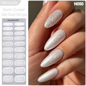 [US ONLY] 20 Tips Silver Shimmer Semi-Cured Gel Nail Strips N050 Nail Sticker Harunouta 