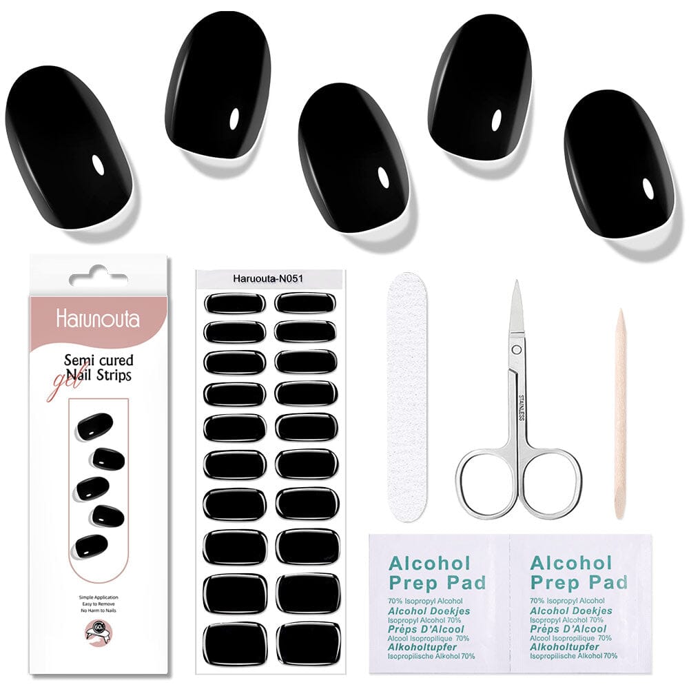 [US ONLY] 20 Tips Black Semi-Cured Gel Nail Strips N051 Nail Sticker Harunouta 