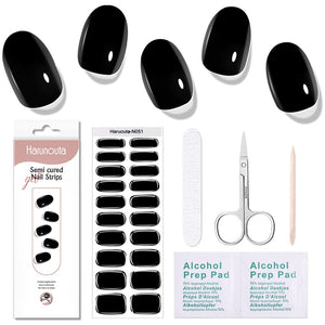 [US ONLY] 20 Tips Black Semi-Cured Gel Nail Strips N051 Nail Sticker Harunouta 