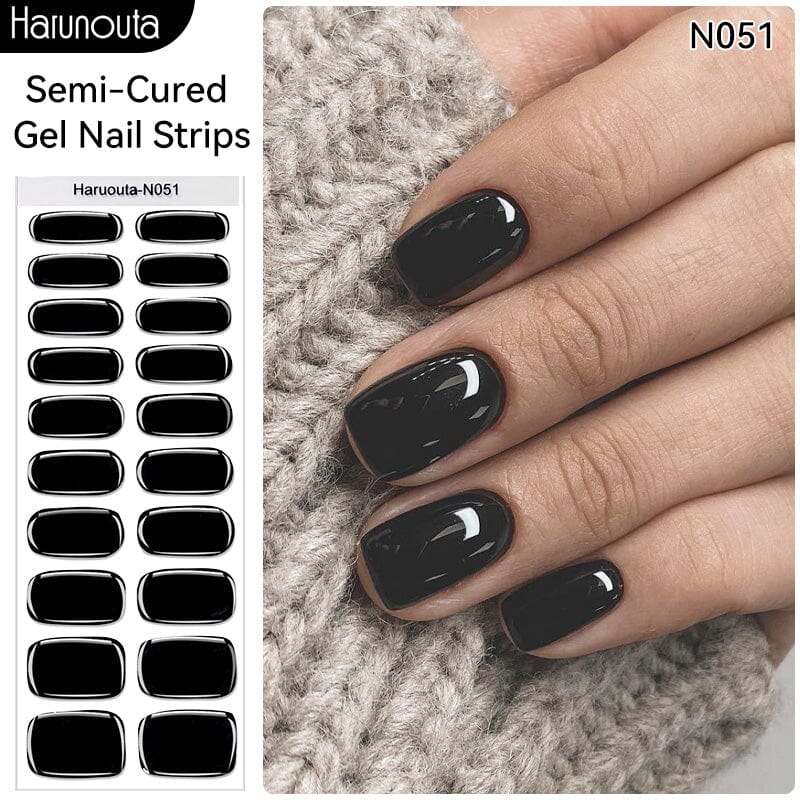[US ONLY] 20 Tips Black Semi-Cured Gel Nail Strips N051 Nail Sticker Harunouta 