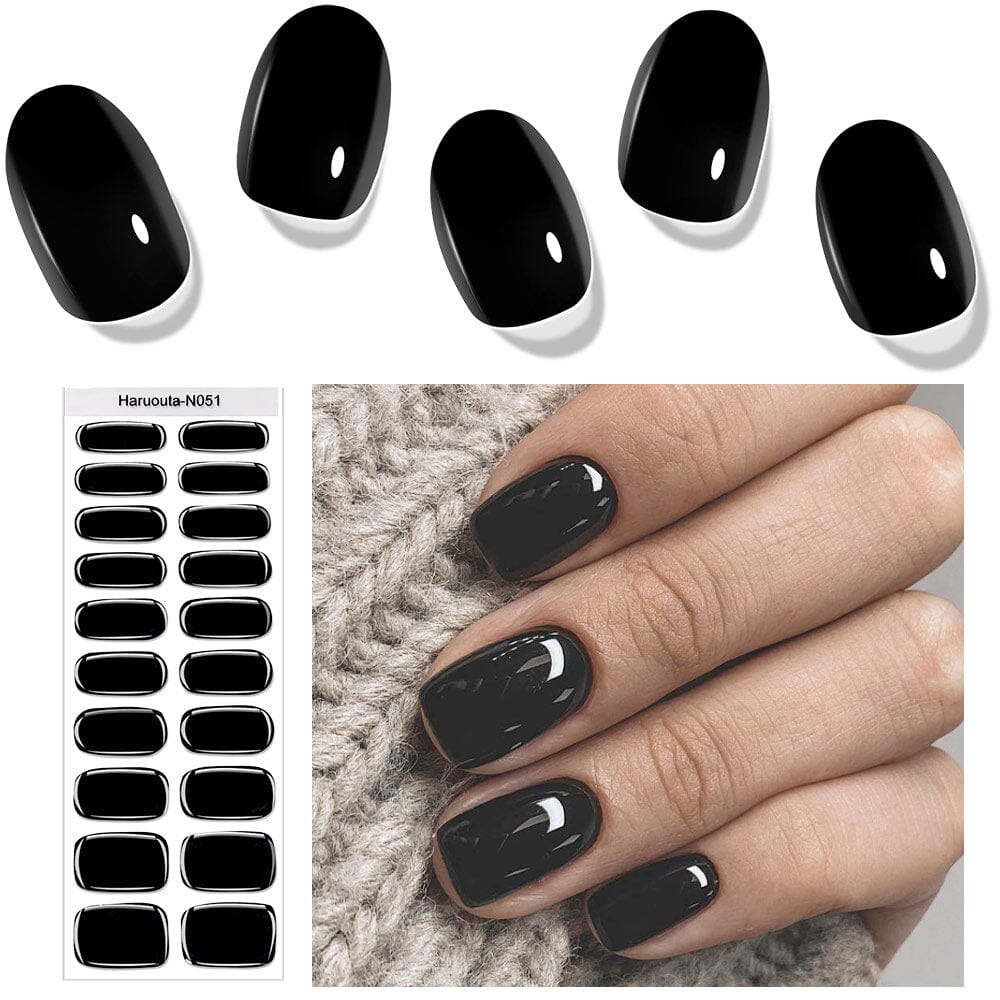 [US ONLY] 20 Tips Black Semi-Cured Gel Nail Strips N051 Nail Sticker Harunouta 