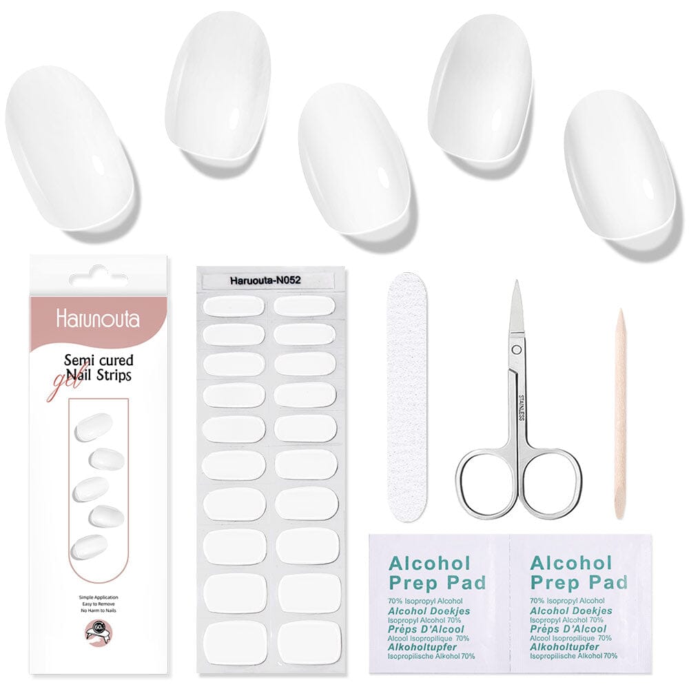 [US ONLY] 20 Tips White Semi-Cured Gel Nail Strips N052 Nail Sticker Harunouta 