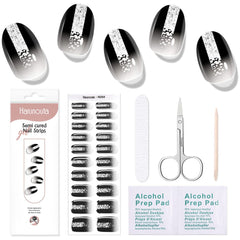[US ONLY] 20 Tips Black Shimmer Semi-Cured Gel Nail Strips N054 Nail Sticker Harunouta 