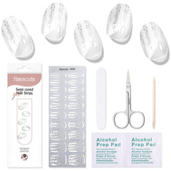 [US ONLY] 20 Tips White Shimmer Semi-Cured Gel Nail Strips N055 Nail Sticker Harunouta 