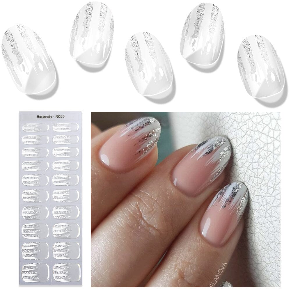 US ONLY 20 Tips White Shimmer Semi Cured Gel Nail Strips N055 BORN us-only-20-tips-white-shimmer-semi-cured-gel-nail-strips-n055-born
