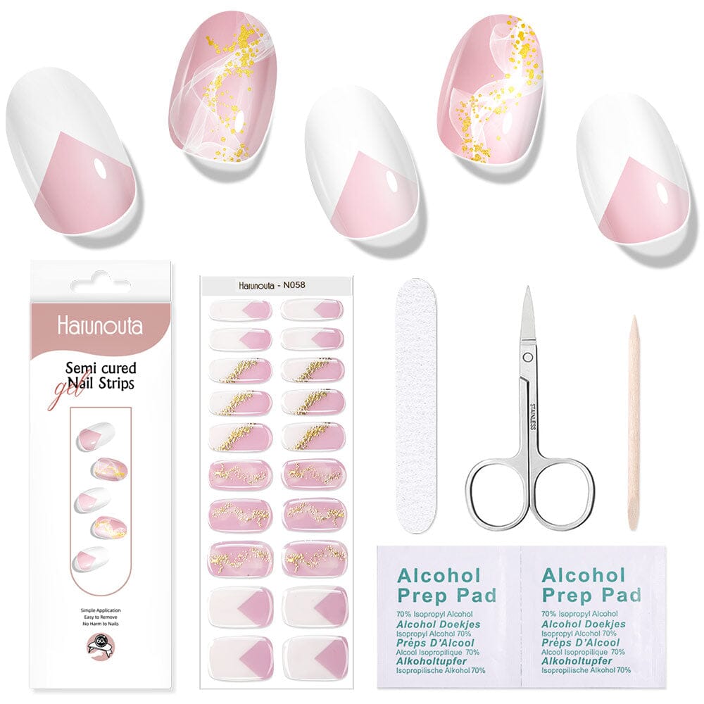 [US ONLY] 20 Tips Pink Sequins Semi-Cured Gel Nail Strips N058 Nail Sticker Harunouta 