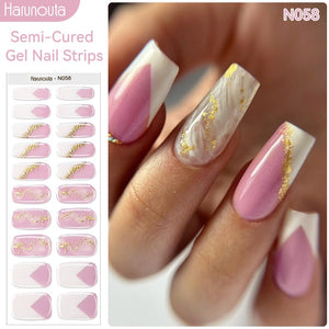 [US ONLY] 20 Tips Pink Sequins Semi-Cured Gel Nail Strips N058 Nail Sticker Harunouta 