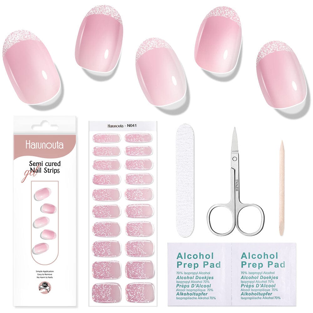 [US ONLY] 20 Tips Pink Shimmer Semi-Cured Gel Nail Strips N041 Nail Sticker Harunouta 