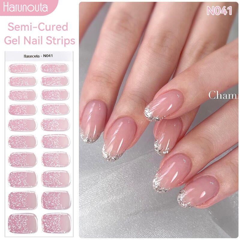 [US ONLY] 20 Tips Pink Shimmer Semi-Cured Gel Nail Strips N041 Nail Sticker Harunouta 