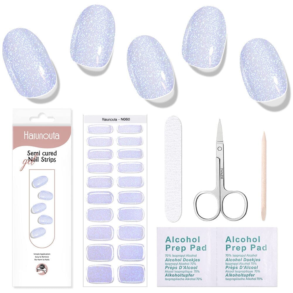 [US ONLY] 20 Tips Violet Shimmer Semi-Cured Gel Nail Strips N060 4PX2 Nail Sticker Harunouta 