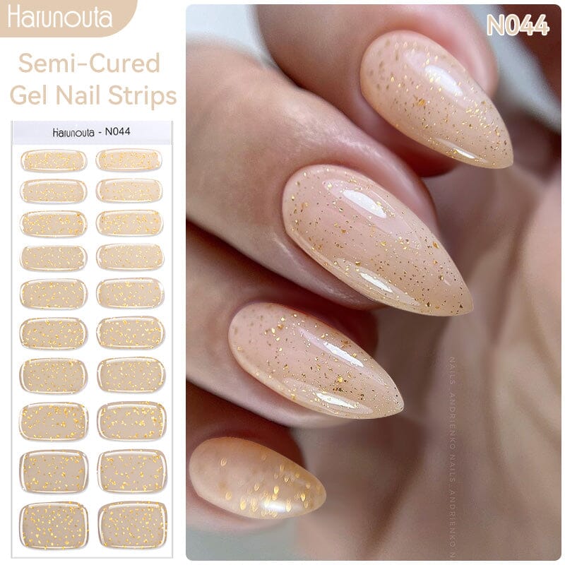 [US ONLY] 20 Tips Gold Shimmer Semi-Cured Gel Nail Strips N044 Nail Sticker Harunouta 