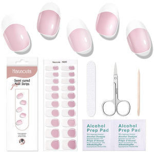 [US ONLY] 20 Tips Pink French Semi-Cured Gel Nail Strips N045 Nail Sticker Harunouta 