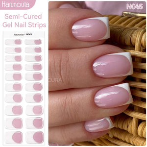 [US ONLY] 20 Tips Pink French Semi-Cured Gel Nail Strips N045 Nail Sticker Harunouta 