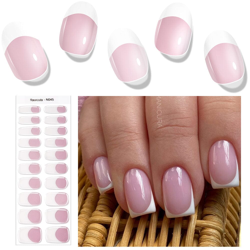 [US ONLY] 20 Tips Pink French Semi-Cured Gel Nail Strips N045 Nail Sticker Harunouta 