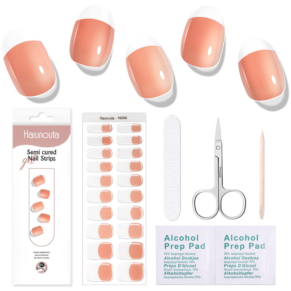 [US ONLY] 20 Tips Orange French Semi-Cured Gel Nail Strips N046 Nail Sticker Harunouta 