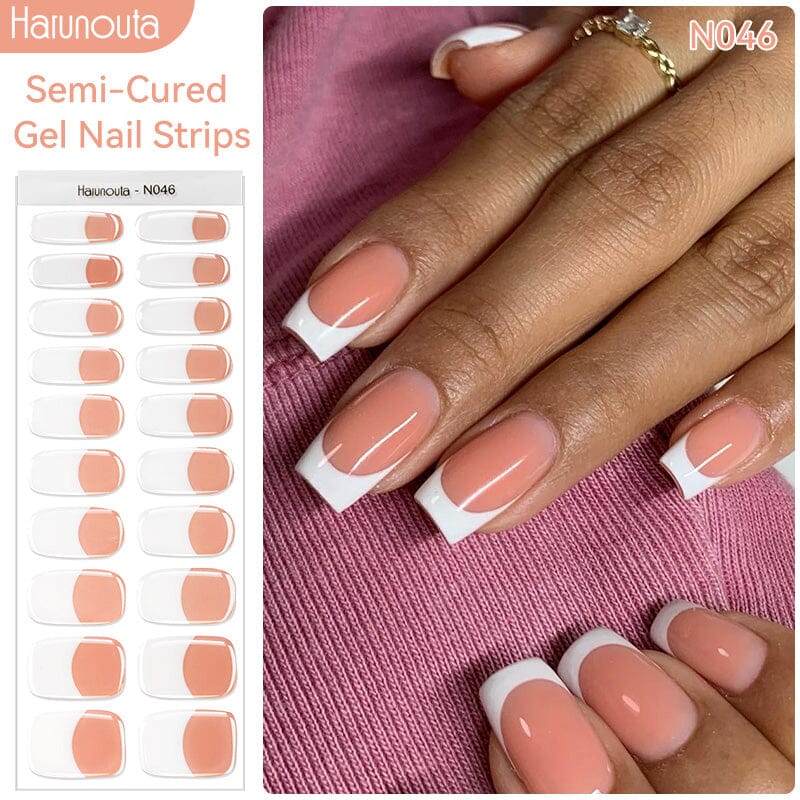 [US ONLY] 20 Tips Orange French Semi-Cured Gel Nail Strips N046 Nail Sticker Harunouta 