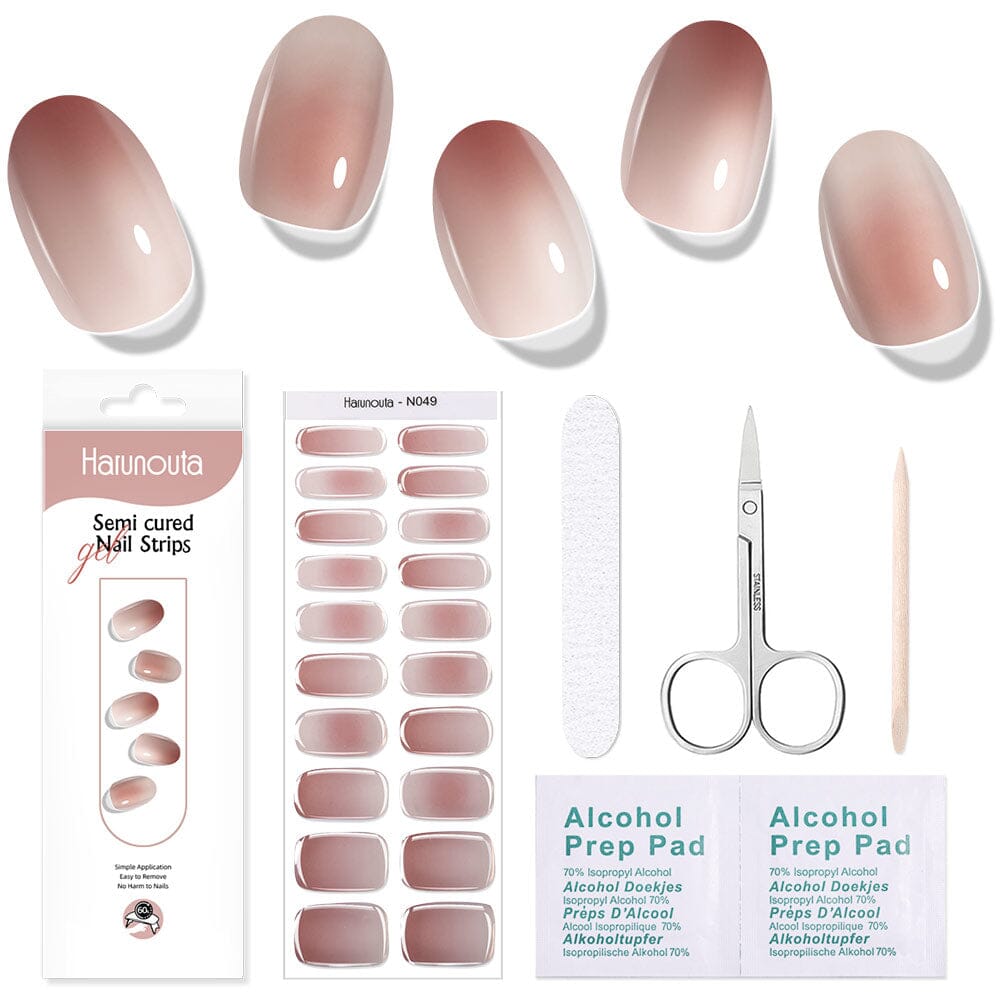 [US ONLY] 20 Tips Brown Semi-Cured Gel Nail Strips N049 Nail Sticker Harunouta 