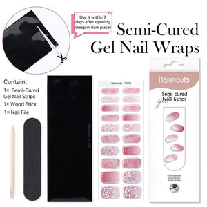 [US ONLY] 20 Tips Pink Shimmer Semi-Cured Gel Nail Strips N043 Nail Sticker Harunouta 