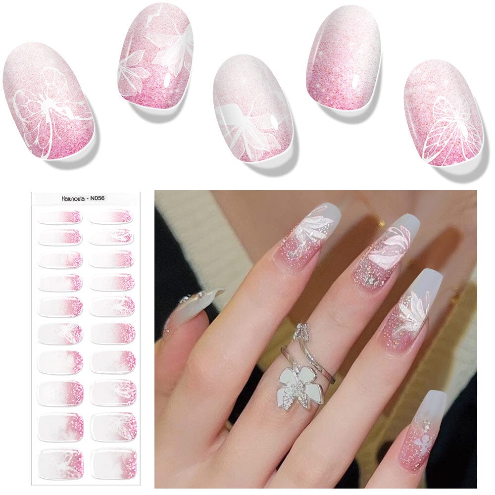 20 Tips Semi-Cured Gel Nail Strips N041-N060 Nail Sticker Harunouta N056 