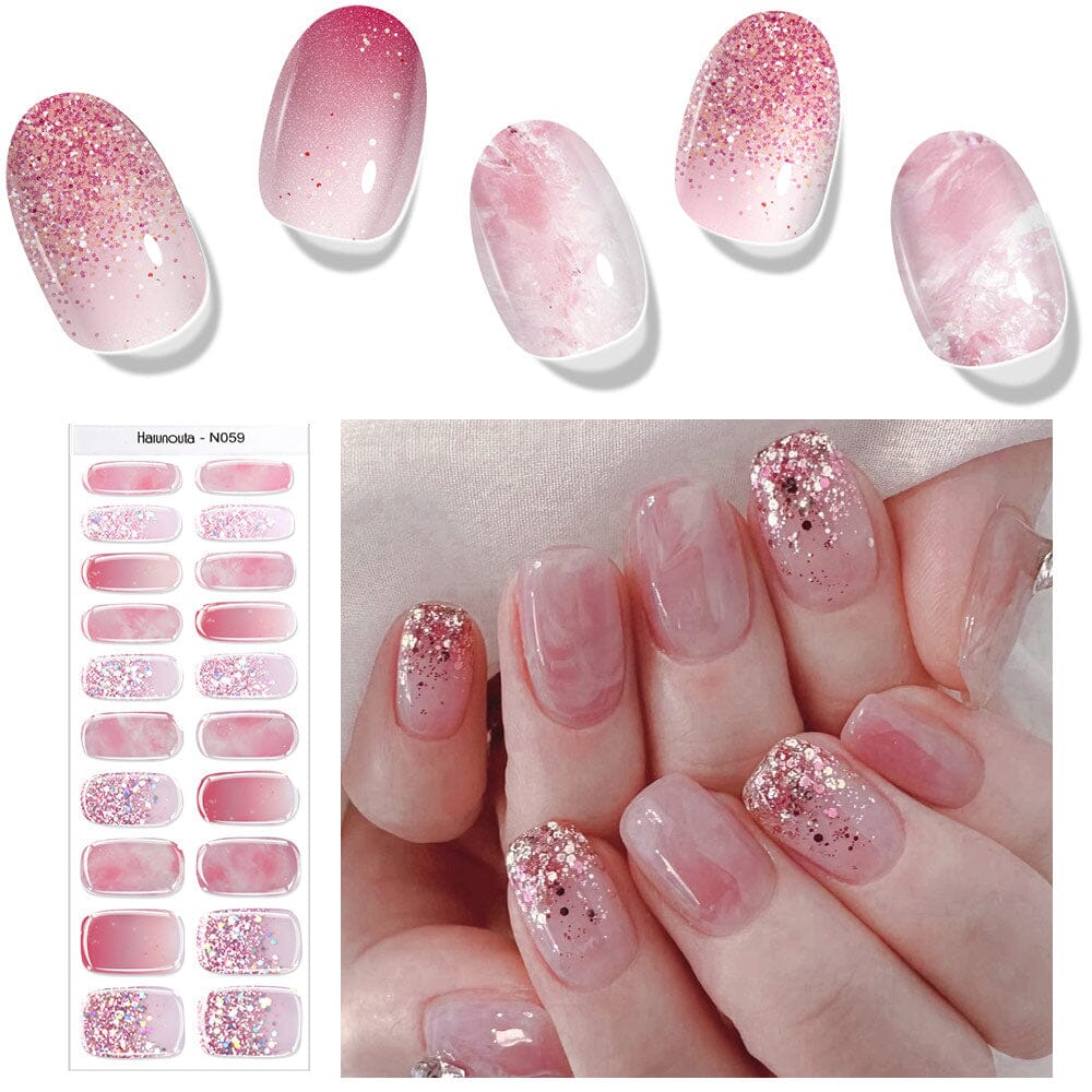 20 Tips Semi-Cured Gel Nail Strips N041-N060 Nail Sticker Harunouta N059 