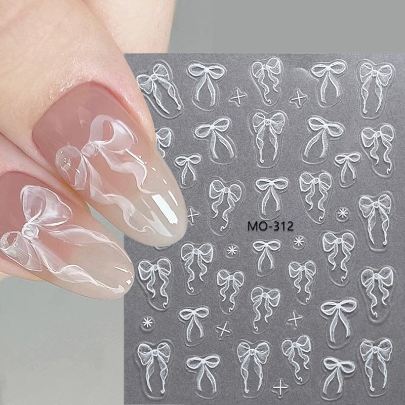White Bowknot 3D Nail Stickers MO-312 Nail Sticker No Brand 