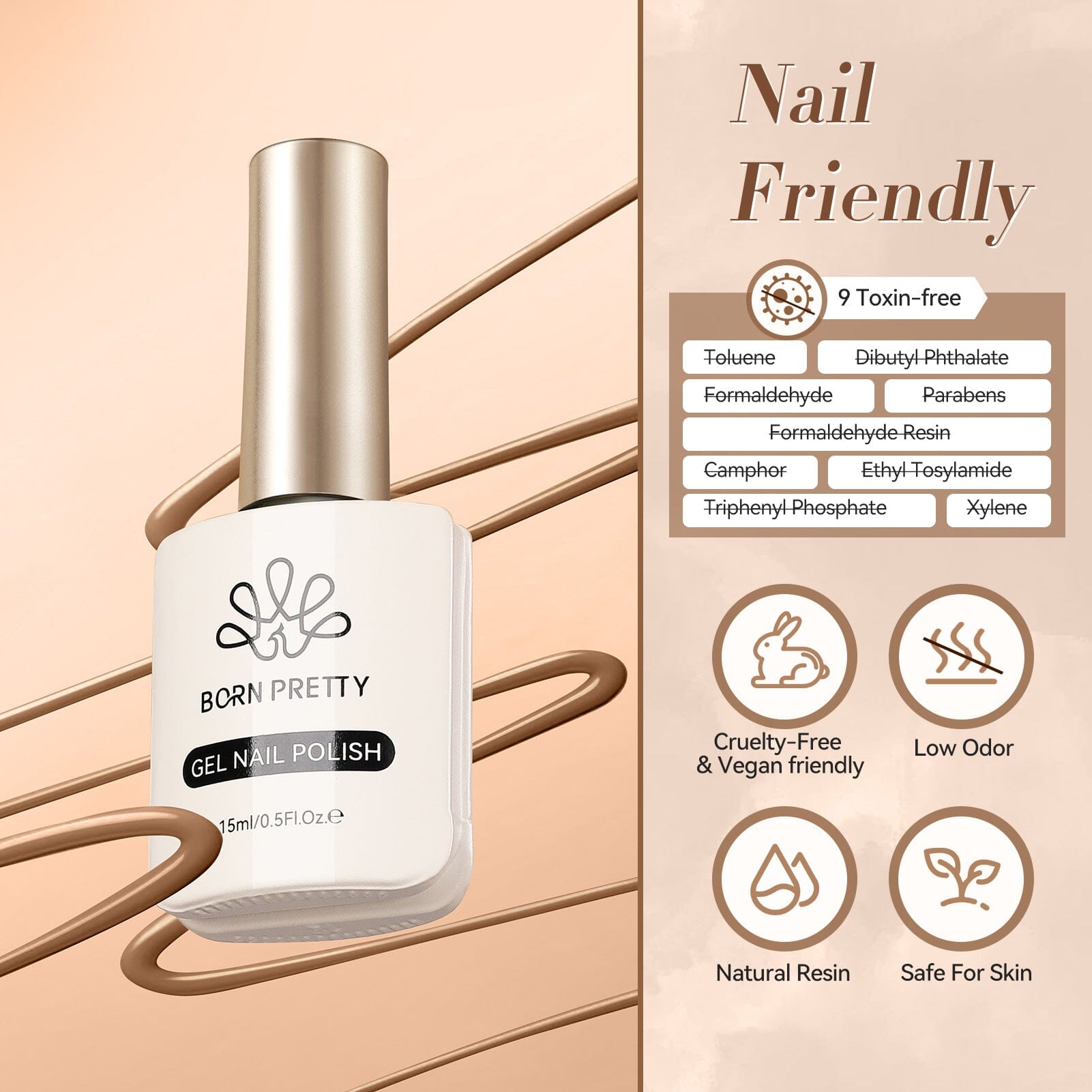 Hema-Free Brown Color Gel Polish #44 15ml Gel Nail Polish BORN PRETTY 