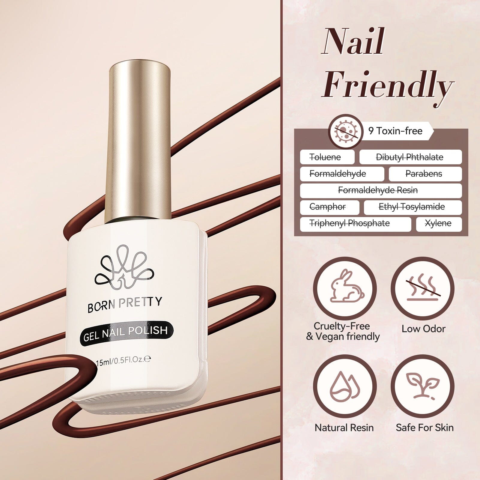 Hema-Free Brown Color Gel Polish #46 15ml Gel Nail Polish BORN PRETTY 