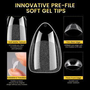 288pcs Short Almond Pre-File Nail Tips 12 Different Sizes Nail Tips No Brand 
