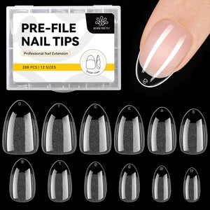 288pcs Short Oval Pre-File Nail Tips 12 Different Sizes Nail Tips No Brand 