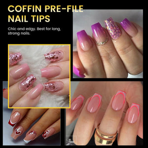 288pcs XS Coffin Pre-File Nail Tips 12 Different Sizes Nail Tips No Brand 