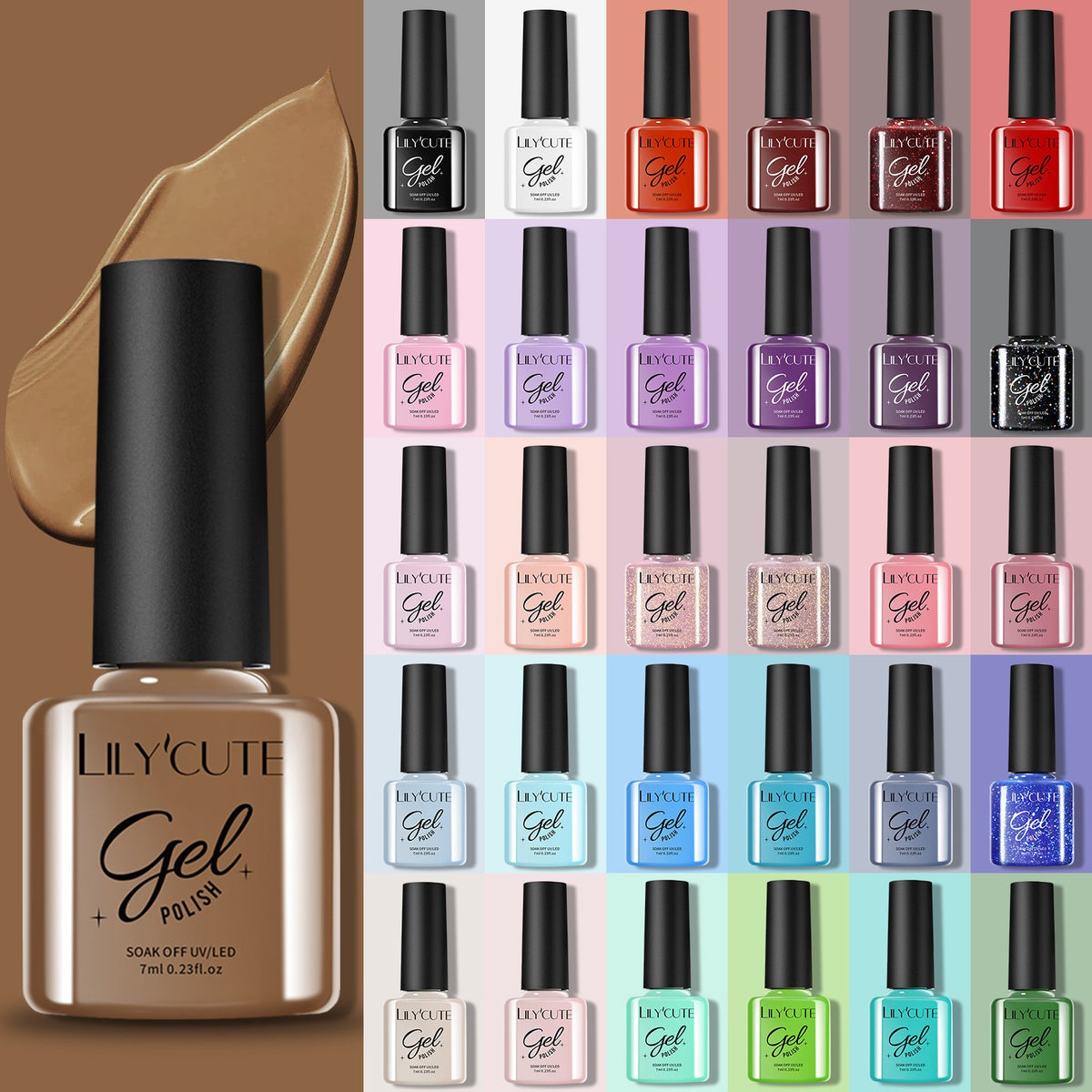 32 Colors Gel with 4pcs Base Top Coat Set #01 7ml
