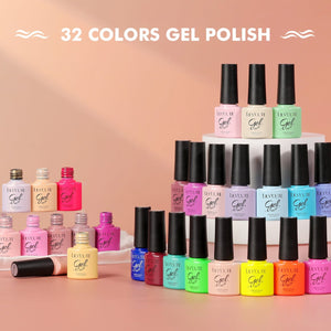 32 Colors Gel with 4pcs Base Top Coat Set #02 7ml