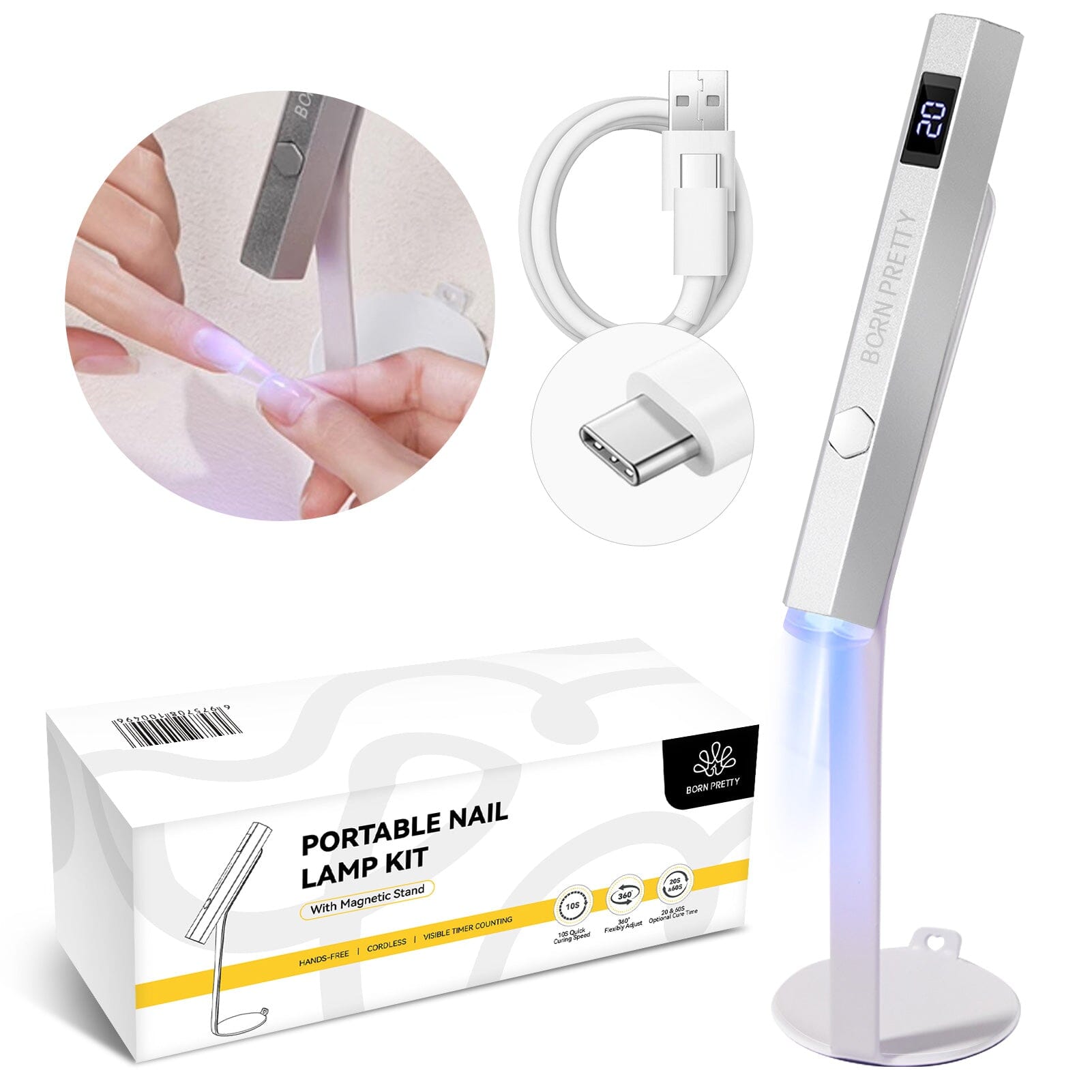 [US ONLY] Silver Handheld Portable UV Lamp 3W Tools & Accessories BORN PRETTY 