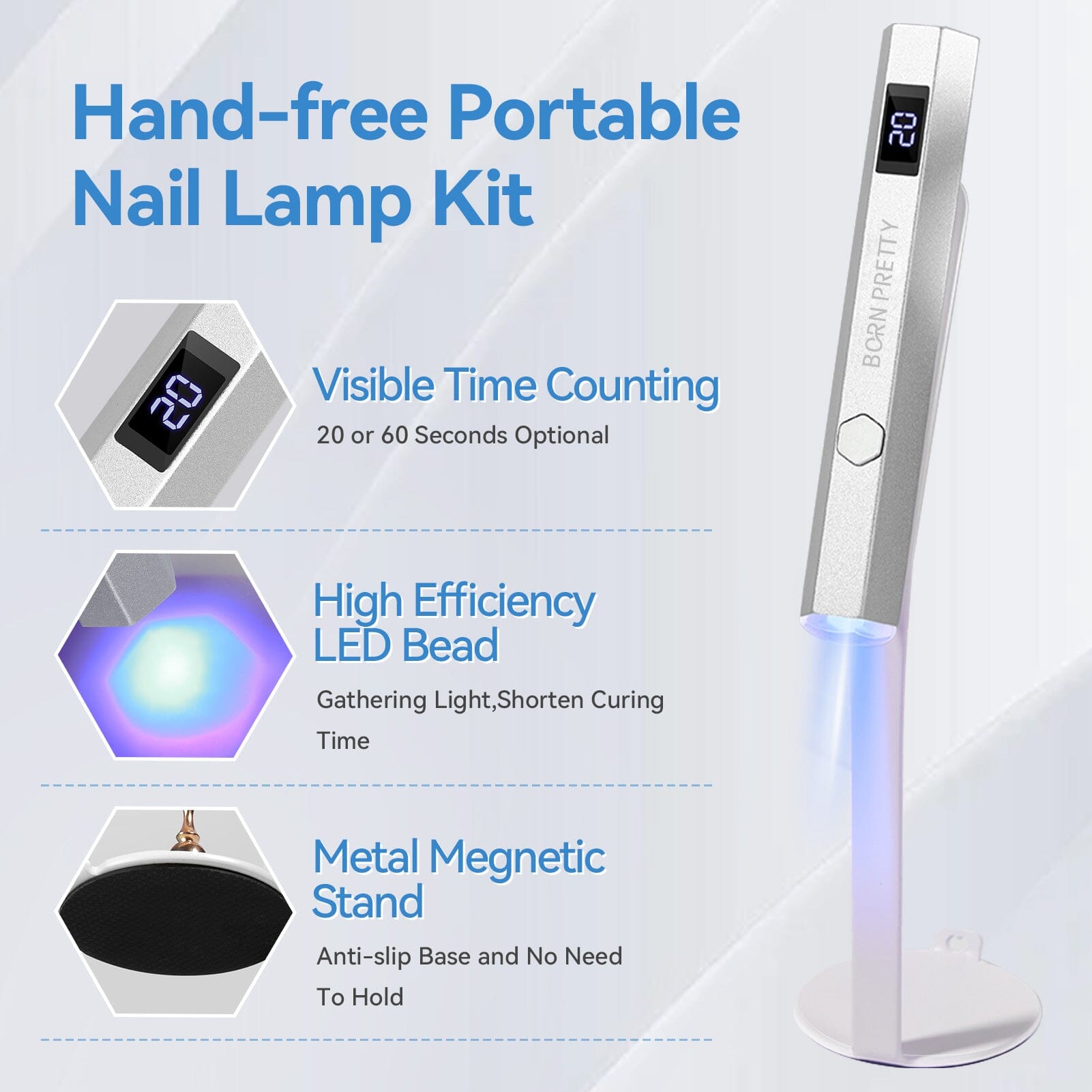 [US ONLY] Silver Handheld Portable UV Lamp 3W Tools & Accessories BORN PRETTY 