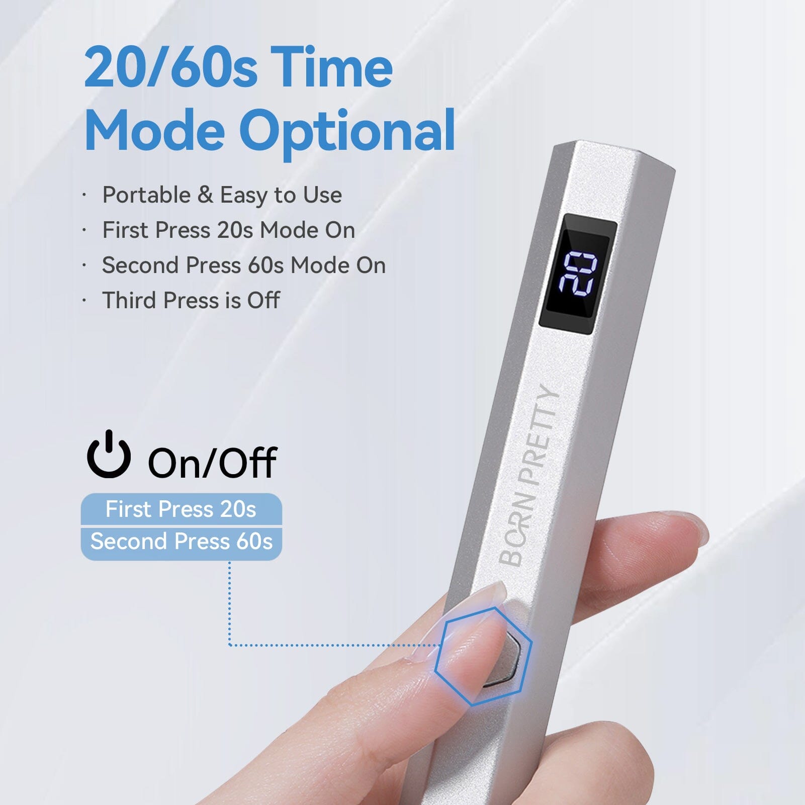 [US ONLY] Silver Handheld Portable UV Lamp 3W Tools & Accessories BORN PRETTY 