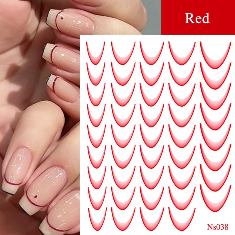 3D Gradient French Line Nail Stickers Nail Sticker No Brand Red 