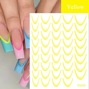 3D Gradient French Line Nail Stickers Nail Sticker No Brand Yellow 