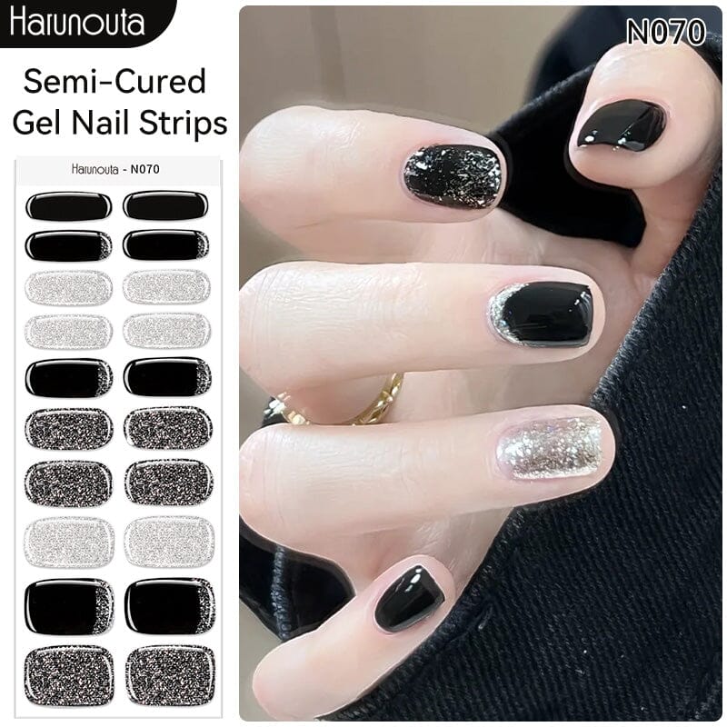 20 Tips Semi-Cured Gel Nail Strips N061-N078 Nail Sticker Harunouta N070 