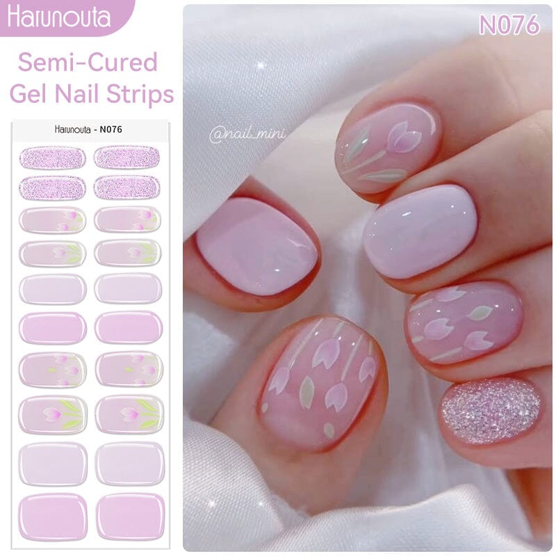 20 Tips Semi-Cured Gel Nail Strips N061-N078 Nail Sticker Harunouta N076 