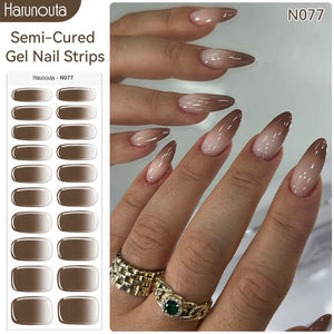20 Tips Semi-Cured Gel Nail Strips N061-N078 Nail Sticker Harunouta N077 