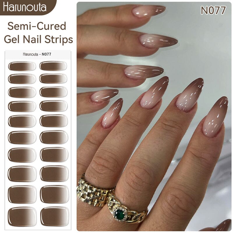 20 Tips Semi-Cured Gel Nail Strips N061-N078 Nail Sticker Harunouta N077 