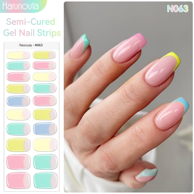 20 Tips Semi-Cured Gel Nail Strips N061-N078 Nail Sticker Harunouta N063 