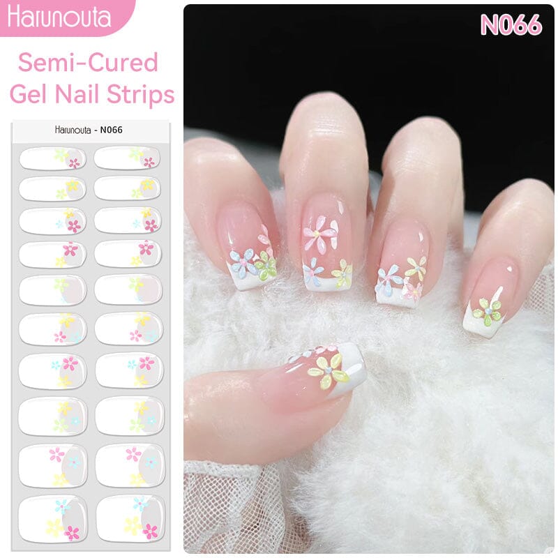 20 Tips Semi-Cured Gel Nail Strips N061-N078 Nail Sticker Harunouta N066 