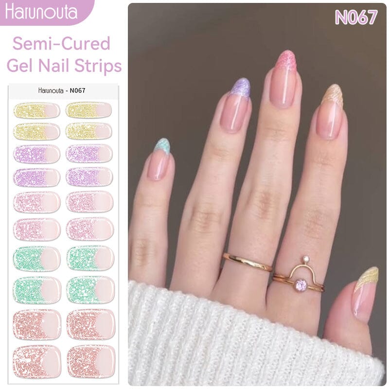 20 Tips Semi-Cured Gel Nail Strips N061-N078 Nail Sticker Harunouta N067 