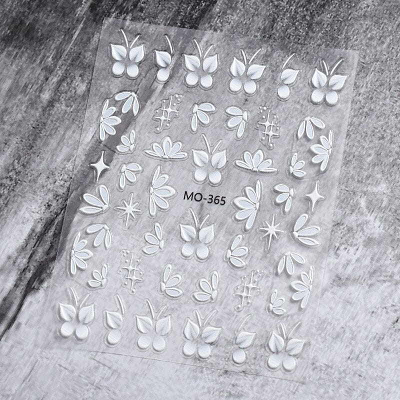 White Flowers Embossed 3D Nail Stickers MO365 Nail Sticker No Brand 