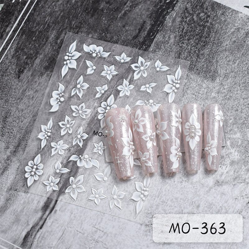White Flowers Embossed 3D Nail Stickers MO363 Nail Sticker No Brand 