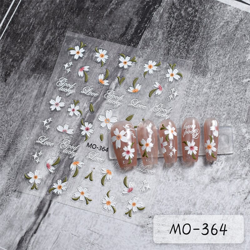White Flowers Embossed 3D Nail Stickers MO364 Nail Sticker No Brand 
