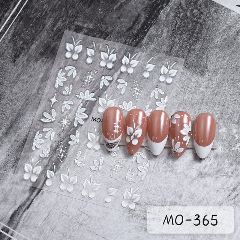 White Flowers Embossed 3D Nail Stickers MO365 Nail Sticker No Brand 